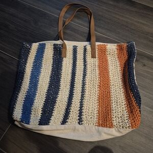 Artisanal Orange and Blue Striped Tote Bag